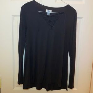 Black Old Navy Laced V-Neck Long Sleeve